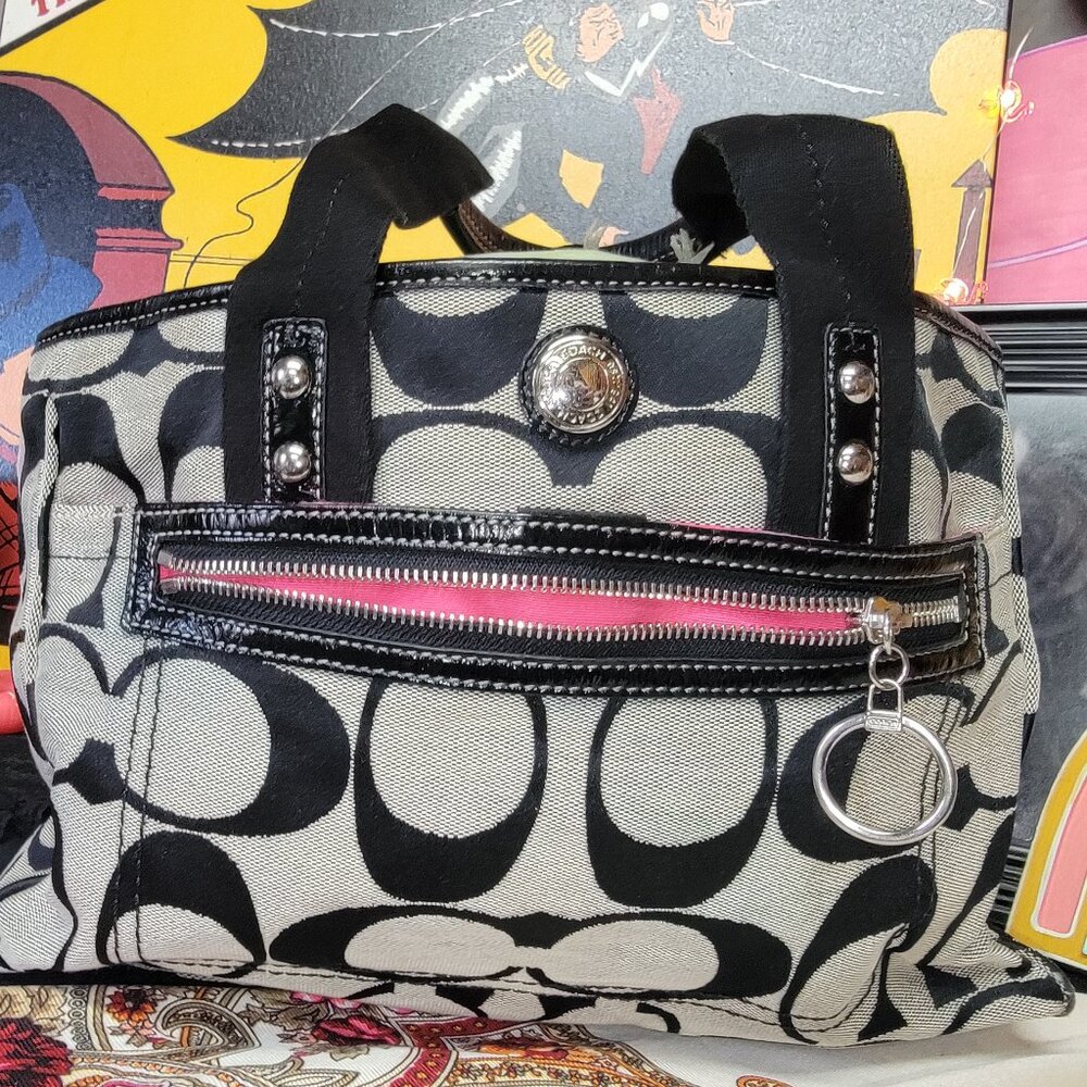 Coach Daisy Signature Tote Shoulder Handbag Black Gray